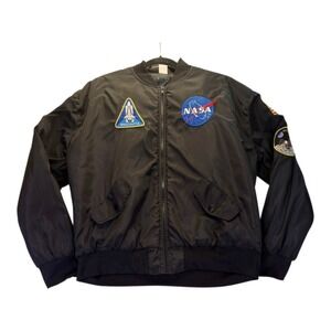 Spirit NASA Bomber Jacket Men's Large Black Flight Jacket Apollo 11 Patches